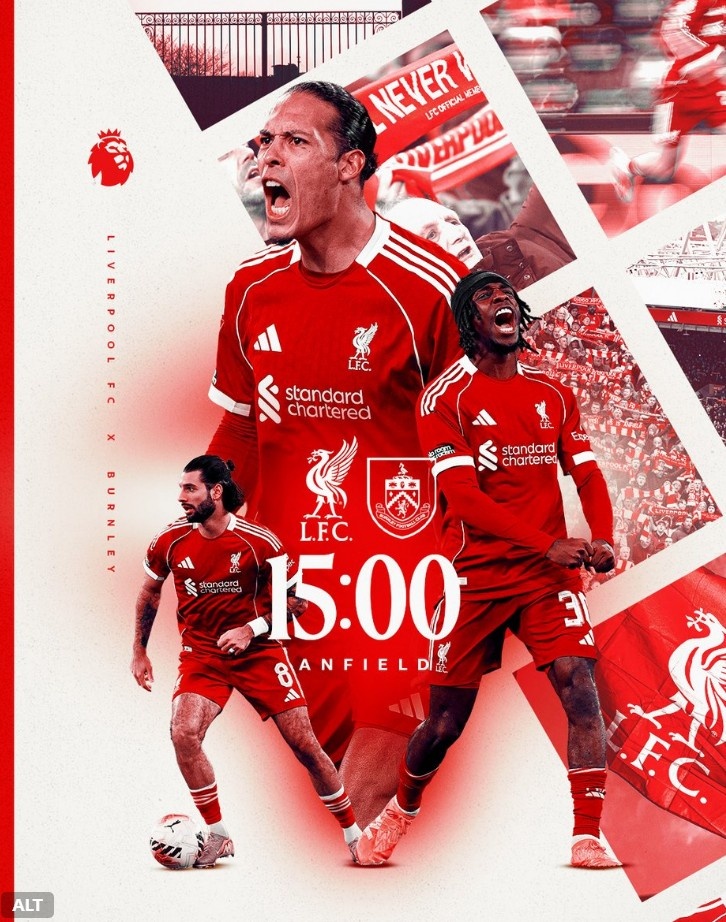 九游娱乐-利物浦官推晒对阵伯恩利海报：范戴克、弗林蓬、索博斯洛伊出镜
